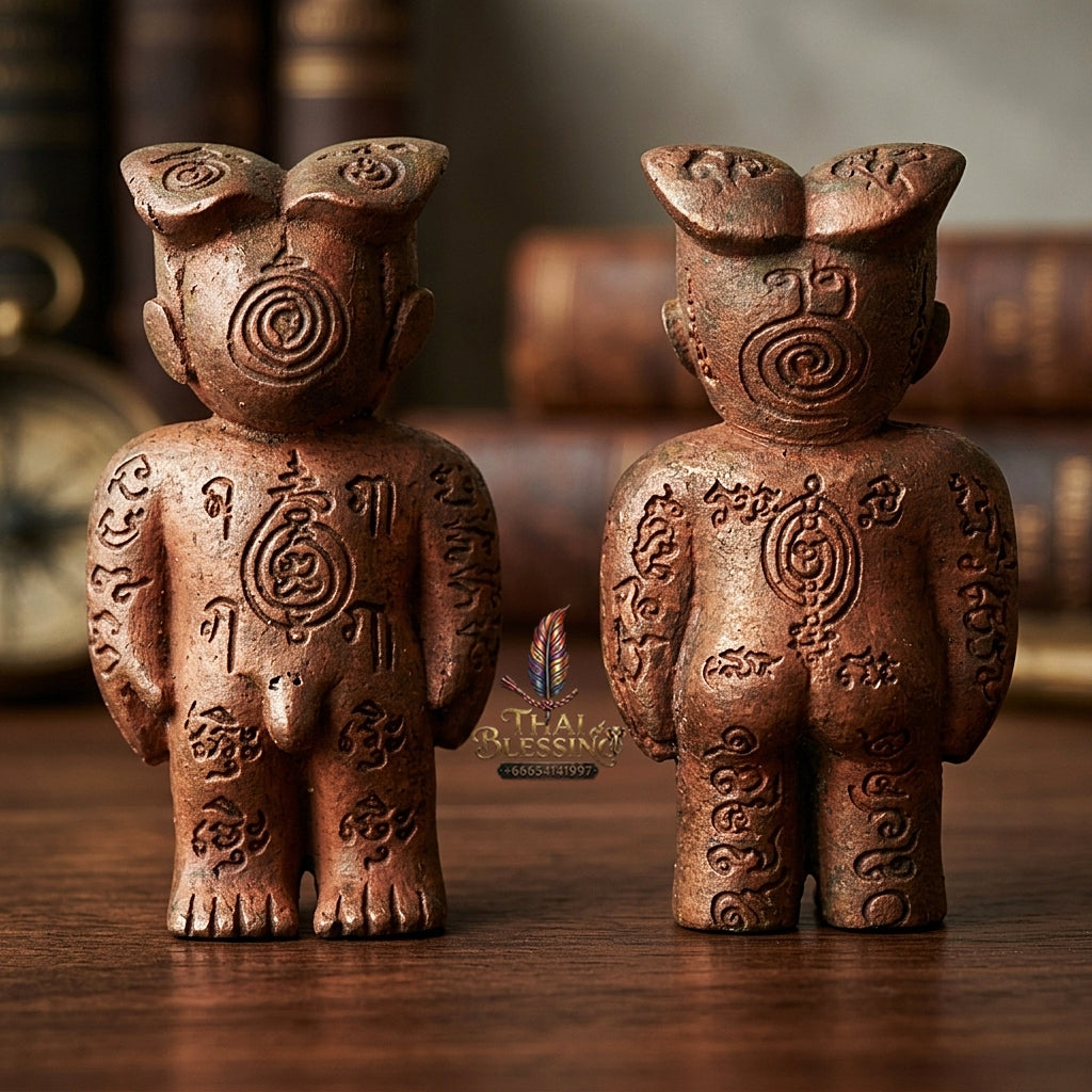Sacred "Hun Phayon Ai Nen Kaeo" (Wild Copper Guardian Effigy)  Supreme Black Magic Defense, Karmic Shielding, and Powerful Lucky Fortune