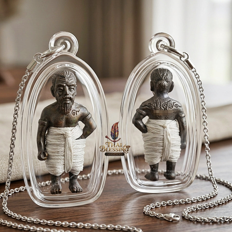 Sacred "Hun Phayon Pu Som Riap Sap" (Grandfather Som Wealth-Calling Guardian Effigy) Supreme Metaphysical Protection, Lucky Fortune, and Asset Security