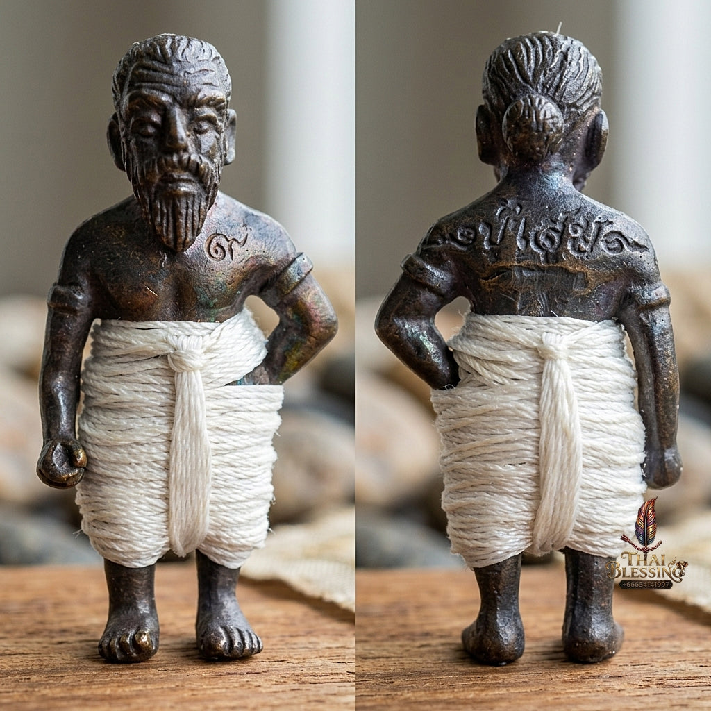 Sacred "Hun Phayon Pu Som Riap Sap" (Grandfather Som Wealth-Calling Guardian Effigy) Supreme Metaphysical Protection, Lucky Fortune, and Asset Security