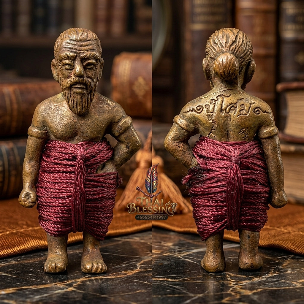 Sacred "Hun Phayon Pu Som Riap Sap" (Grandfather Som Wealth-Calling Guardian Effigy) Supreme Metaphysical Protection, Lucky Fortune, and Asset Security