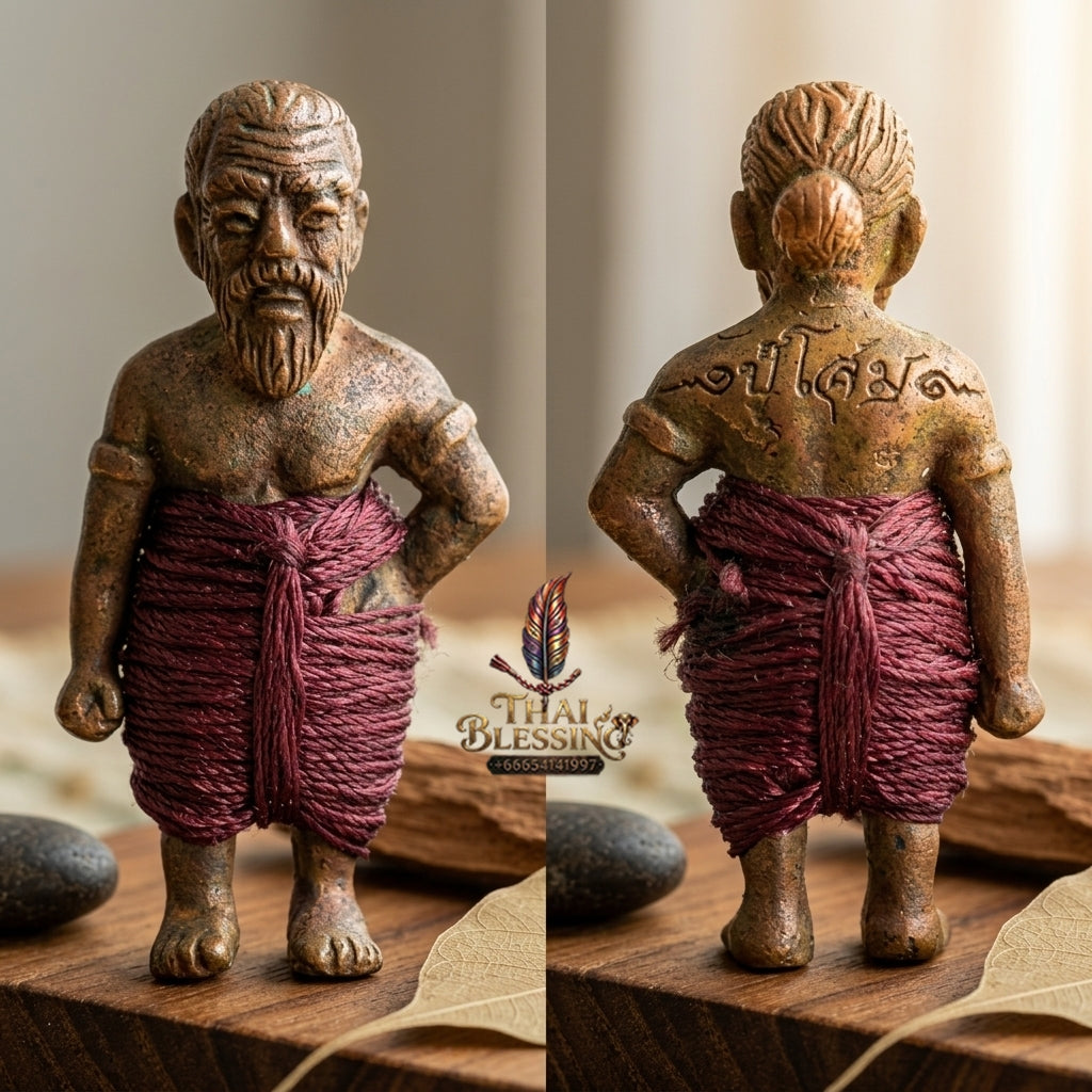 Sacred "Hun Phayon Pu Som Riap Sap" (Grandfather Som Wealth-Calling Guardian Effigy) Supreme Metaphysical Protection, Lucky Fortune, and Asset Security