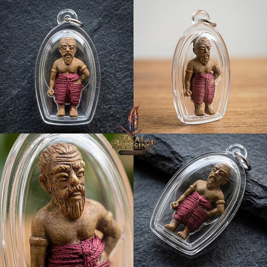 Sacred "Hun Phayon Pu Som Riap Sap" (Grandfather Som Wealth-Calling Guardian Effigy) Supreme Metaphysical Protection, Lucky Fortune, and Asset Security