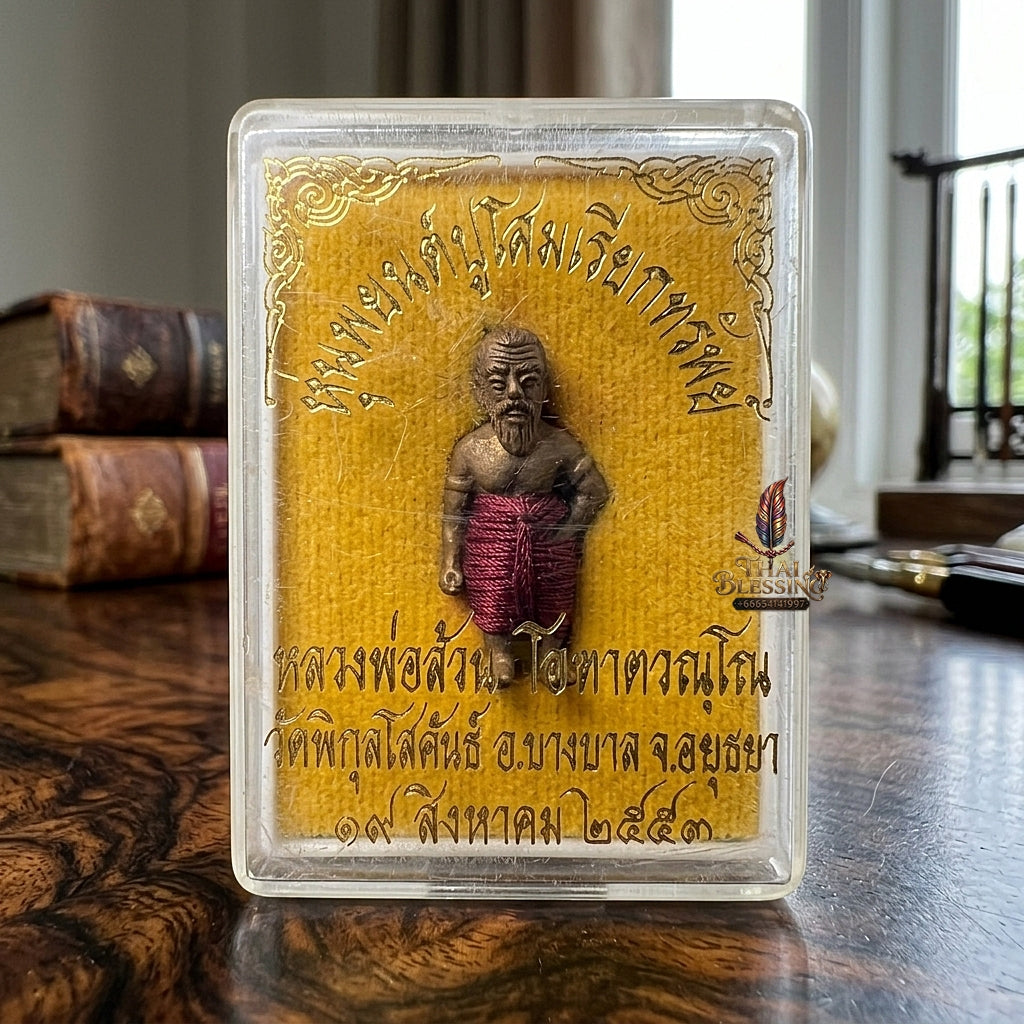 Sacred "Hun Phayon Pu Som Riap Sap" (Grandfather Som Wealth-Calling Guardian Effigy) Supreme Metaphysical Protection, Lucky Fortune, and Asset Security