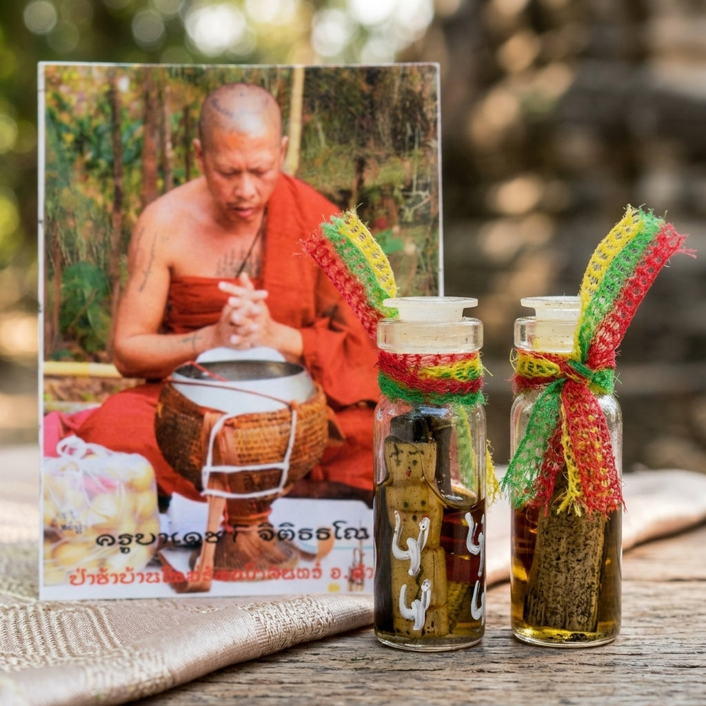Sacred "Jao Rak Jao Yom Sut Hian" (Formidable Spirit Entity) by Kruba Dech – Immersed in Occult Seduction Oil for Extreme Protection, Wealth Magnetism, and Manifestation