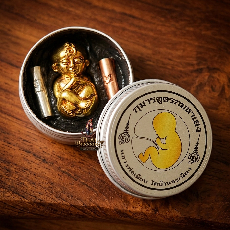 Sacred "Kuman Dud Rok Maha Heng" (Super Fortunate Placenta-Sucking Kuman) Embedded with Black Maha Metta Wax "Maha Saneh Phan Lan" for Infinite Wealth, Business Prosperity, and Unending Fortune