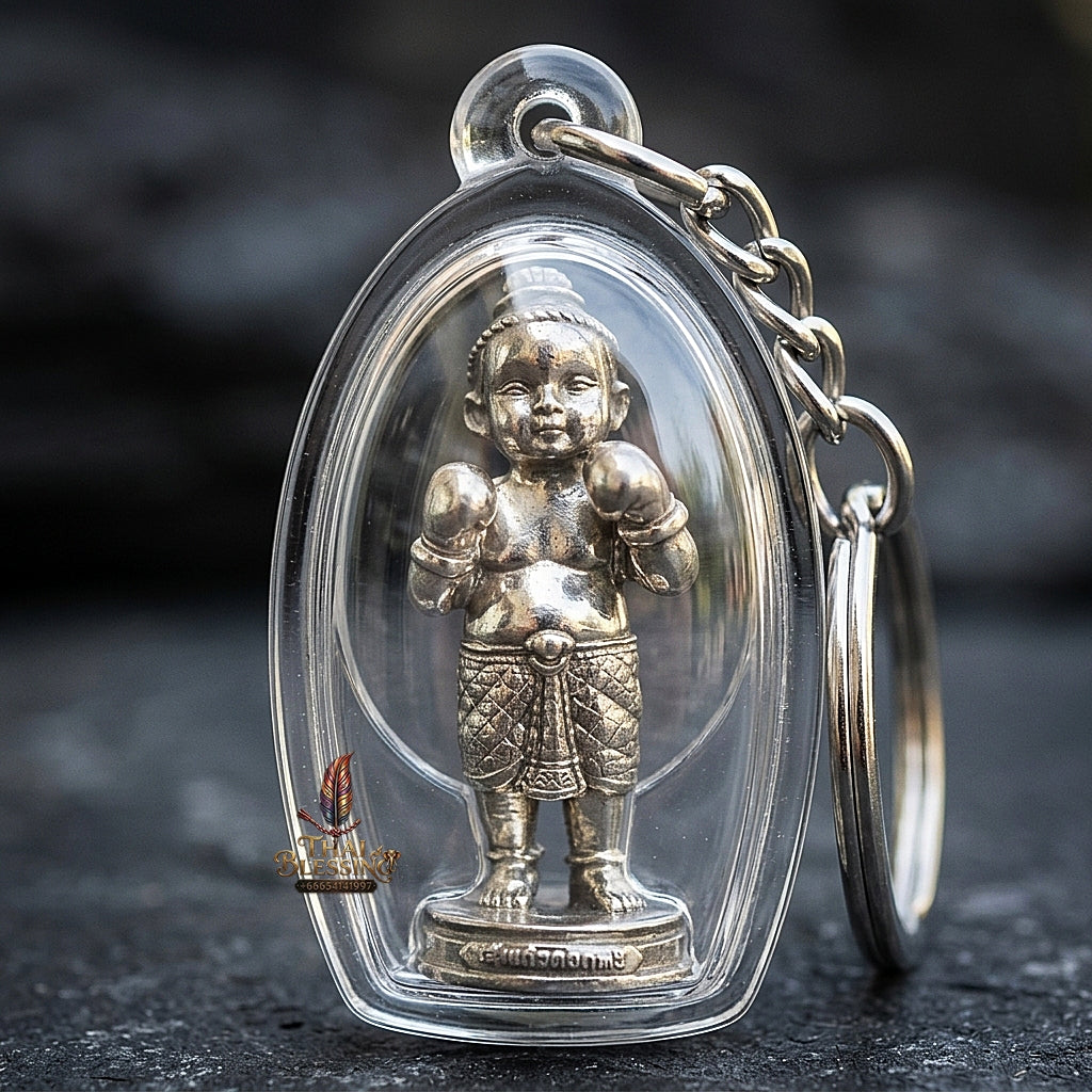 Sacred "Kuman Setthi Faet Sayam" (Twin Millionaire Siamese Boxing Kuman Thong) in "Nuea Thong Khao" (Sacred White-Gold Alloy) by Achan Yim Kaeo-Khong-Rit, 2024 (2567 BE)