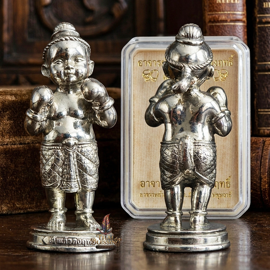 Sacred "Kuman Setthi Faet Sayam" (Twin Millionaire Siamese Boxing Kuman Thong) in "Nuea Thong Khao" (Sacred White-Gold Alloy) by Achan Yim Kaeo-Khong-Rit, 2024 (2567 BE)