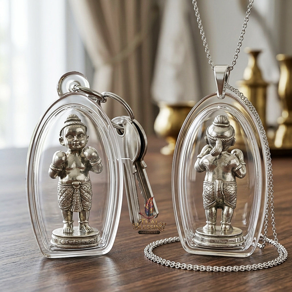 Sacred "Kuman Setthi Faet Sayam" (Twin Millionaire Siamese Boxing Kuman Thong) in "Nuea Thong Khao" (Sacred White-Gold Alloy) by Achan Yim Kaeo-Khong-Rit, 2024 (2567 BE)