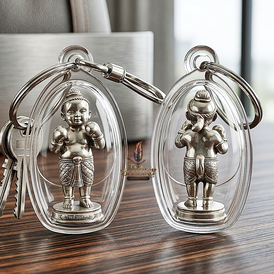 Sacred "Kuman Setthi Faet Sayam" (Twin Millionaire Siamese Boxing Kuman Thong) in "Nuea Thong Khao" (Sacred White-Gold Alloy) by Achan Yim Kaeo-Khong-Rit, 2024 (2567 BE)