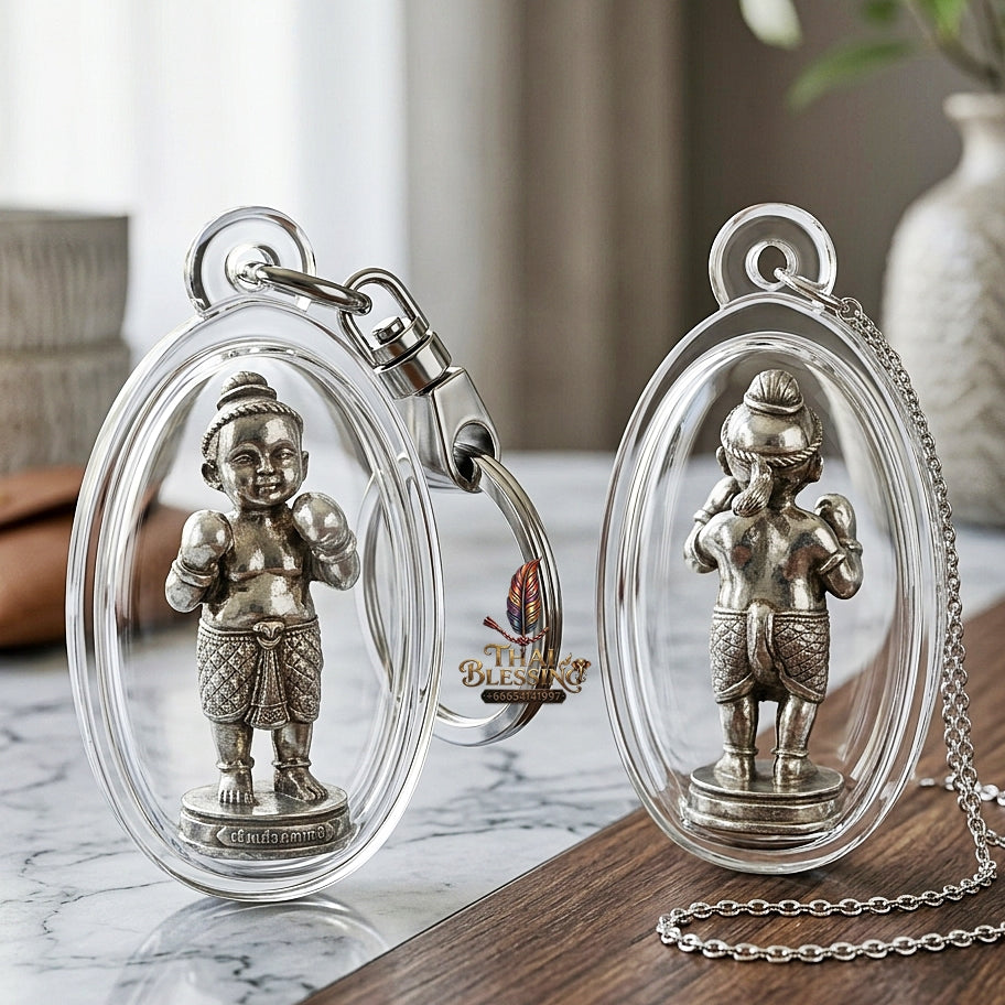Sacred "Kuman Setthi Faet Sayam" (Twin Millionaire Siamese Boxing Kuman Thong) in "Nuea Thong Khao" (Sacred White-Gold Alloy) by Achan Yim Kaeo-Khong-Rit, 2024 (2567 BE)