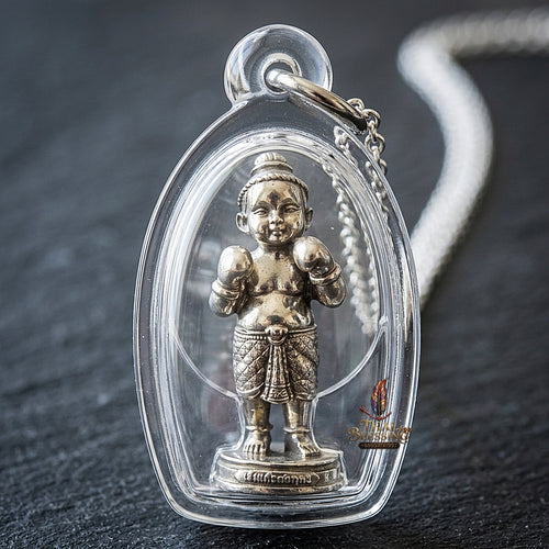 Sacred "Kuman Setthi Faet Sayam" (Twin Millionaire Siamese Boxing Kuman Thong) in "Nuea Thong Khao" (Sacred White-Gold Alloy) by Achan Yim Kaeo-Khong-Rit, 2024 (2567 BE)