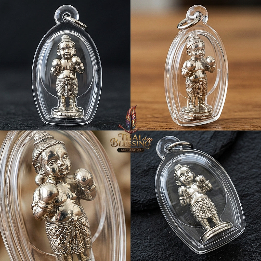 Sacred "Kuman Setthi Faet Sayam" (Twin Millionaire Siamese Boxing Kuman Thong) in "Nuea Thong Khao" (Sacred White-Gold Alloy) by Achan Yim Kaeo-Khong-Rit, 2024 (2567 BE)
