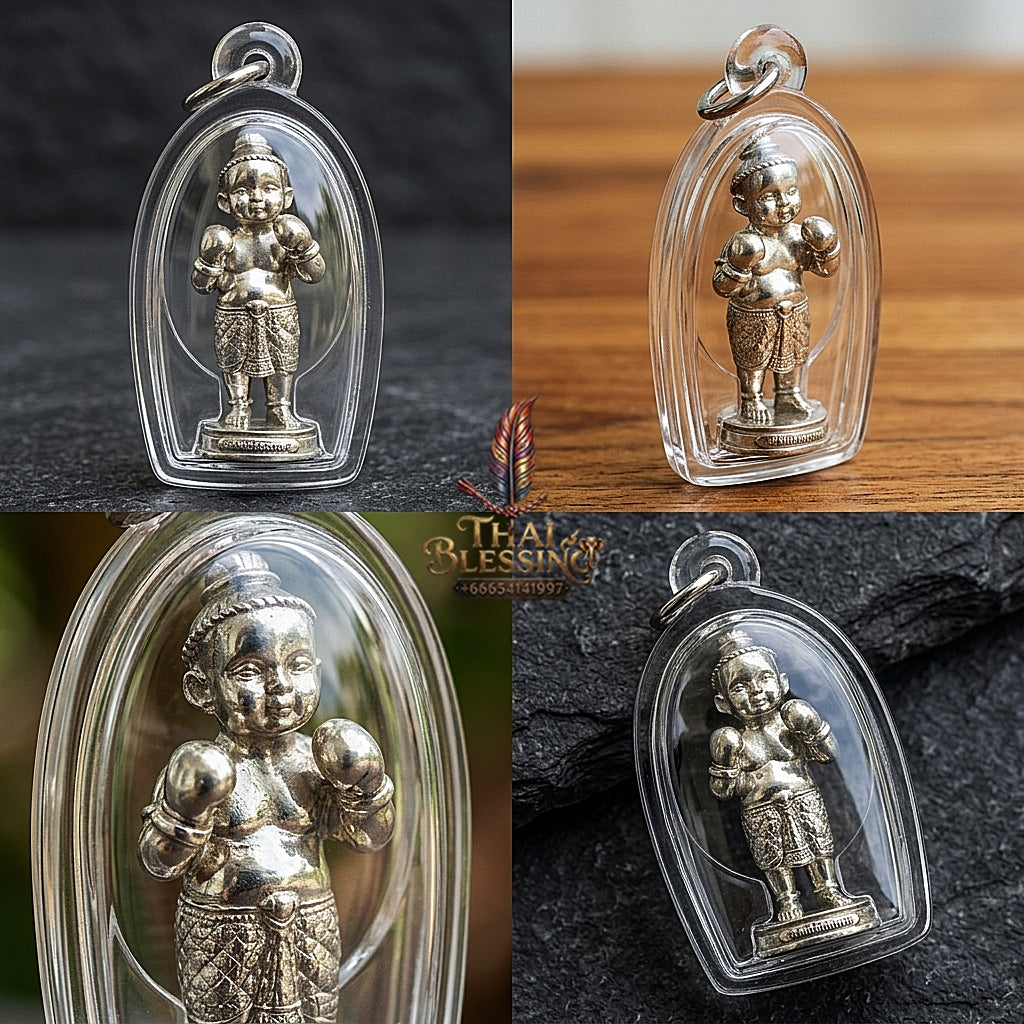 Sacred "Kuman Setthi Faet Sayam" (Twin Millionaire Siamese Boxing Kuman Thong) in "Nuea Thong Khao" (Sacred White-Gold Alloy) by Achan Yim Kaeo-Khong-Rit, 2024 (2567 BE)