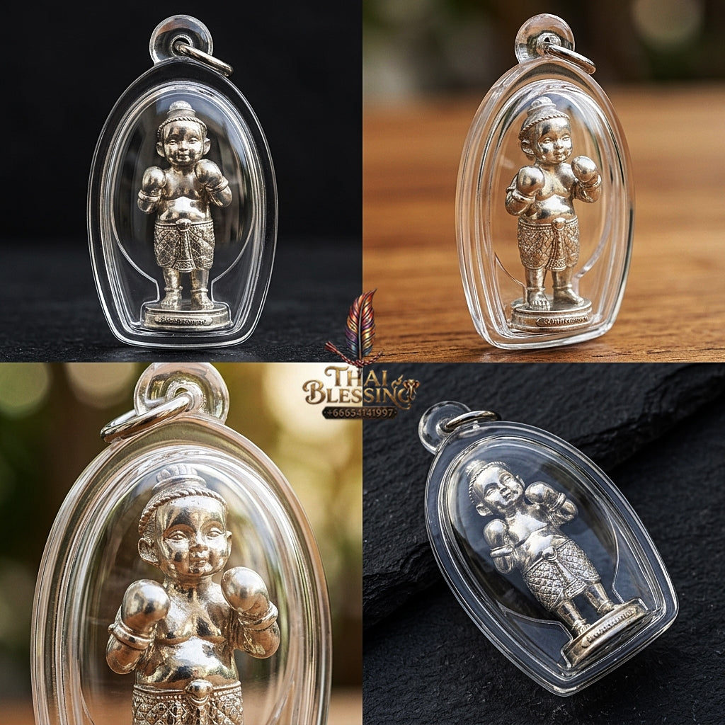 Sacred "Kuman Setthi Faet Sayam" (Twin Millionaire Siamese Boxing Kuman Thong) in "Nuea Thong Khao" (Sacred White-Gold Alloy) by Achan Yim Kaeo-Khong-Rit, 2024 (2567 BE)