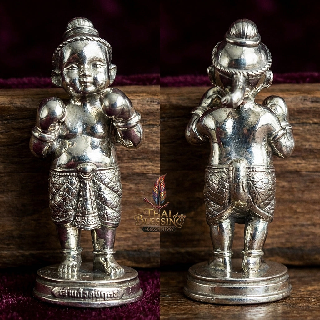 Sacred "Kuman Setthi Faet Sayam" (Twin Millionaire Siamese Boxing Kuman Thong) in "Nuea Thong Khao" (Sacred White-Gold Alloy) by Achan Yim Kaeo-Khong-Rit, 2024 (2567 BE)