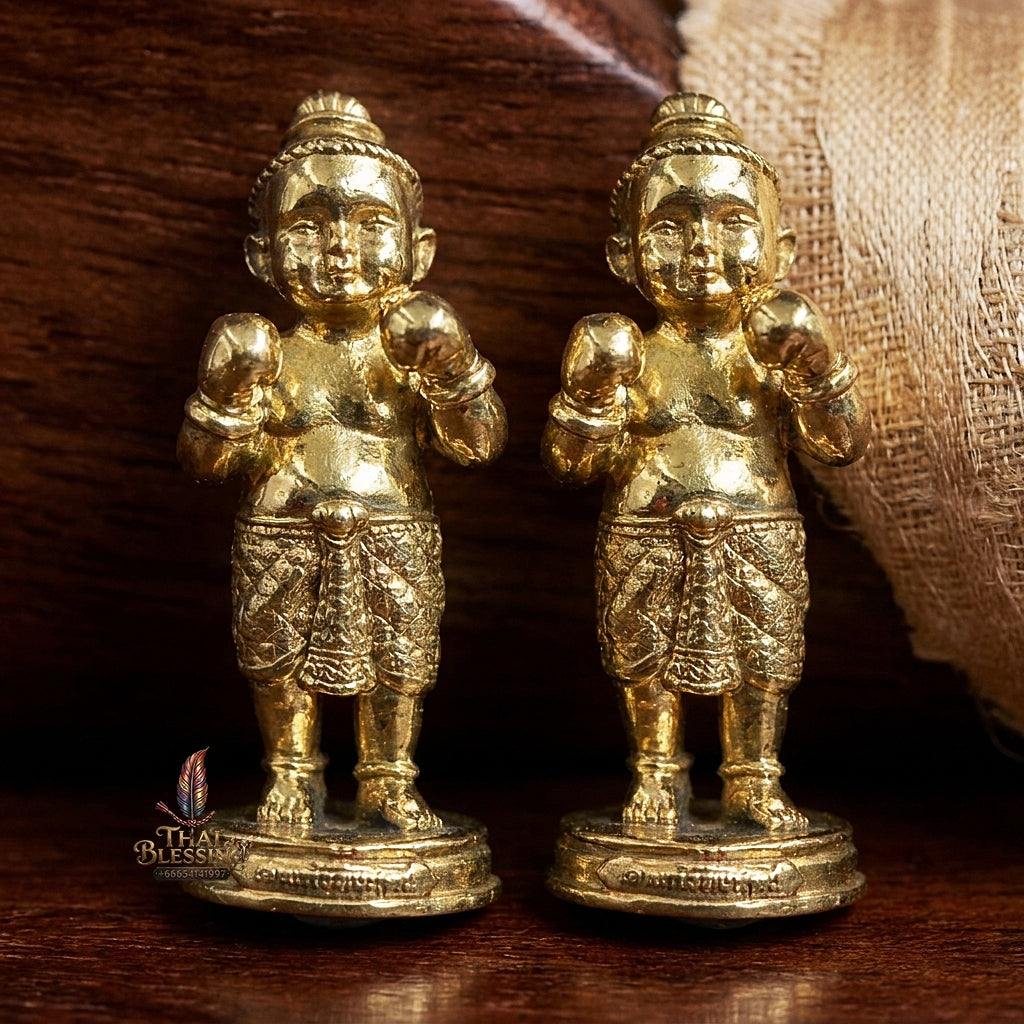 Sacred "Kuman Setthi Faet Sayam" (Twin Millionaire Siamese Kuman Thong Holding Dolls Sacred Brass Alloy