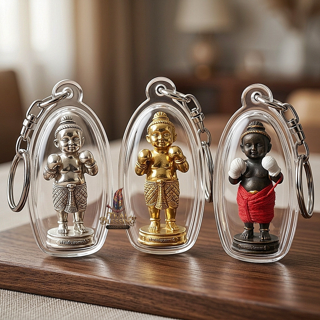 Sacred "Kuman Setthi Faet Sayam" (Twin Millionaire Siamese Kuman Thong Holding Dolls Sacred Brass Alloy