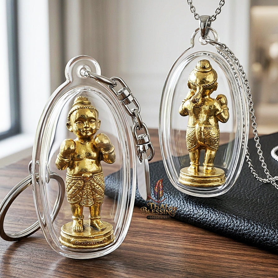 Sacred "Kuman Setthi Faet Sayam" (Twin Millionaire Siamese Kuman Thong Holding Dolls Sacred Brass Alloy