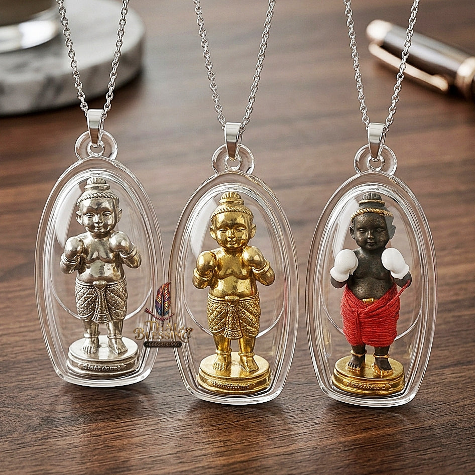 Sacred "Kuman Setthi Faet Sayam" (Twin Millionaire Siamese Kuman Thong Holding Dolls Sacred Brass Alloy