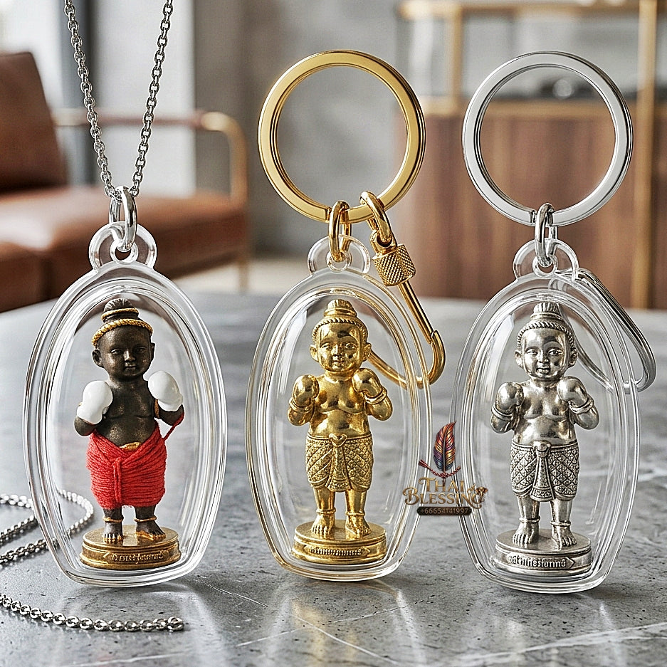 Sacred "Kuman Setthi Faet Sayam" (Twin Millionaire Siamese Kuman Thong Holding Dolls Sacred Brass Alloy