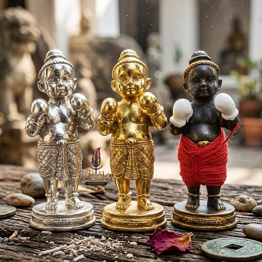 Sacred "Kuman Setthi Faet Sayam" (Twin Millionaire Siamese Kuman Thong Holding Dolls Sacred Brass Alloy
