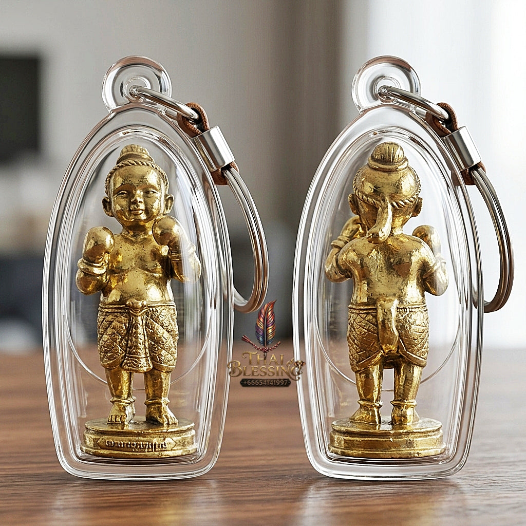 Sacred "Kuman Setthi Faet Sayam" (Twin Millionaire Siamese Kuman Thong Holding Dolls Sacred Brass Alloy