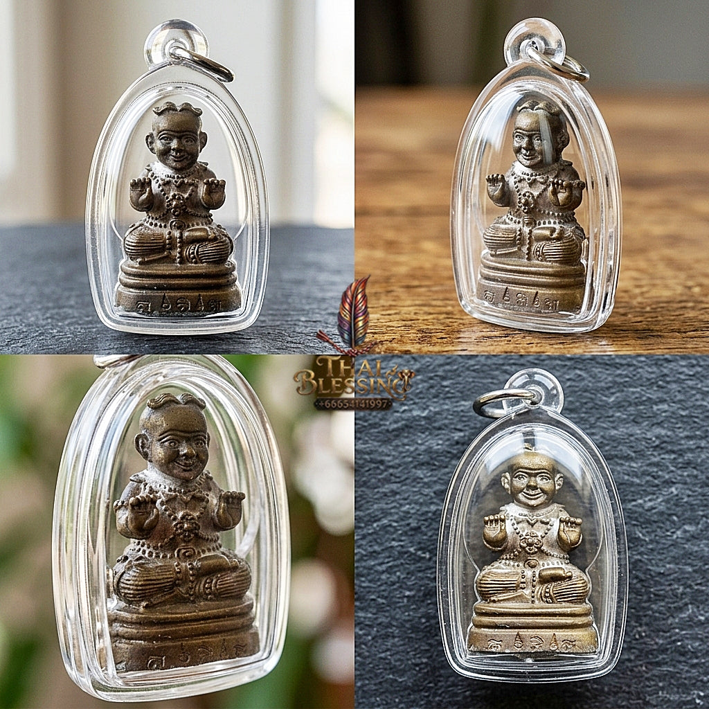 Sacred "Kuman Thong" (Sacred Alloy Edition with Special Powder Filling & Dual Takrut) by Phra-Achan Thai, Wat Santitham 2017 for Powerful Wealth Attraction, Home Security, and Loyal Spirit Guidance