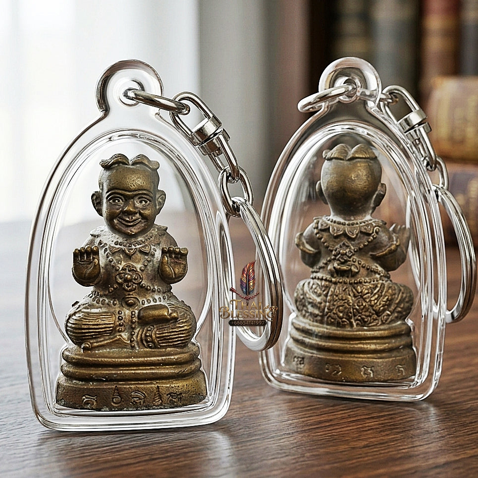 Sacred "Kuman Thong" (Sacred Alloy Edition with Special Powder Filling & Dual Takrut) by Phra-Achan Thai, Wat Santitham 2017 for Powerful Wealth Attraction, Home Security, and Loyal Spirit Guidance
