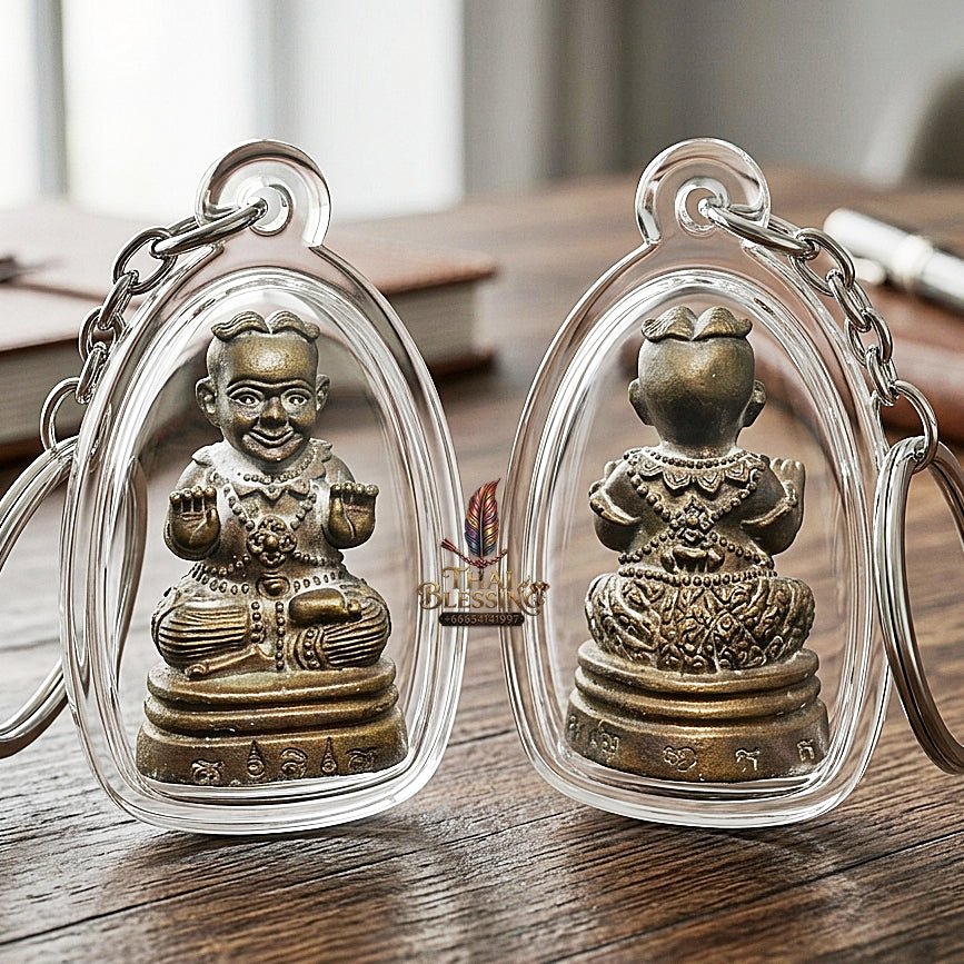 Sacred "Kuman Thong" (Sacred Alloy Edition with Special Powder Filling & Dual Takrut) by Phra-Achan Thai, Wat Santitham 2017 for Powerful Wealth Attraction, Home Security, and Loyal Spirit Guidance