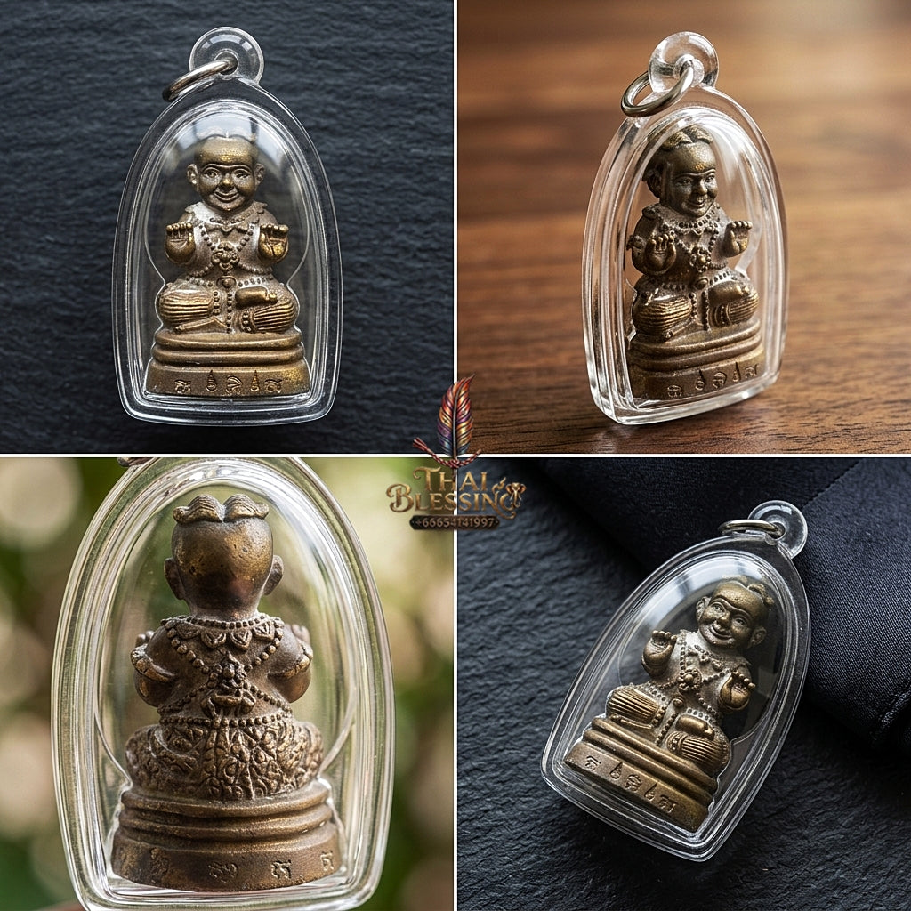 Sacred "Kuman Thong" (Sacred Alloy Edition with Special Powder Filling & Dual Takrut) by Phra-Achan Thai, Wat Santitham 2017 for Powerful Wealth Attraction, Home Security, and Loyal Spirit Guidance