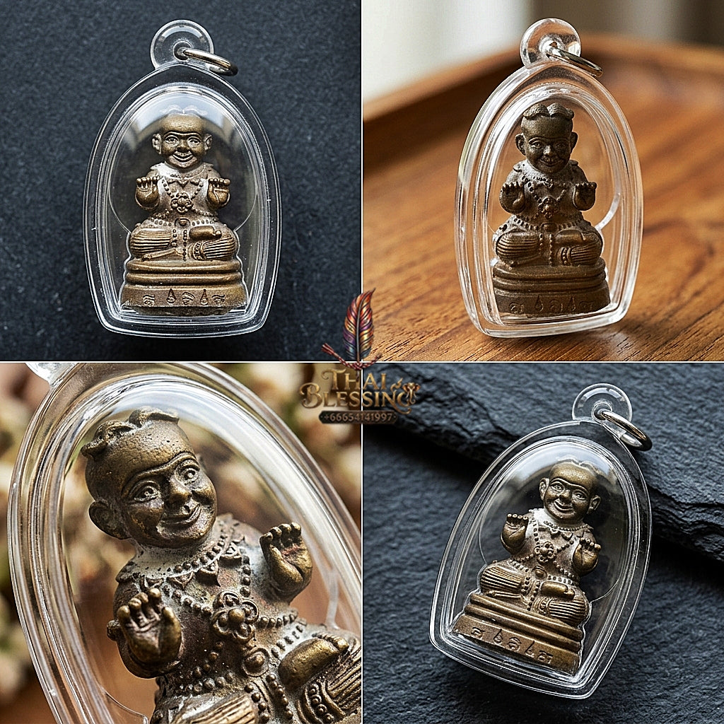 Sacred "Kuman Thong" (Sacred Alloy Edition with Special Powder Filling & Dual Takrut) by Phra-Achan Thai, Wat Santitham 2017 for Powerful Wealth Attraction, Home Security, and Loyal Spirit Guidance