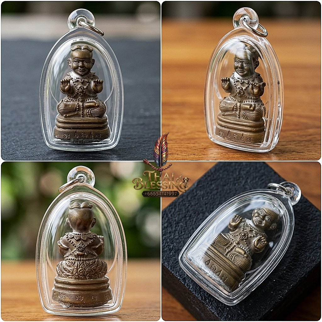 Sacred "Kuman Thong" (Sacred Alloy Edition with Special Powder Filling & Dual Takrut) by Phra-Achan Thai, Wat Santitham 2017 for Powerful Wealth Attraction, Home Security, and Loyal Spirit Guidance