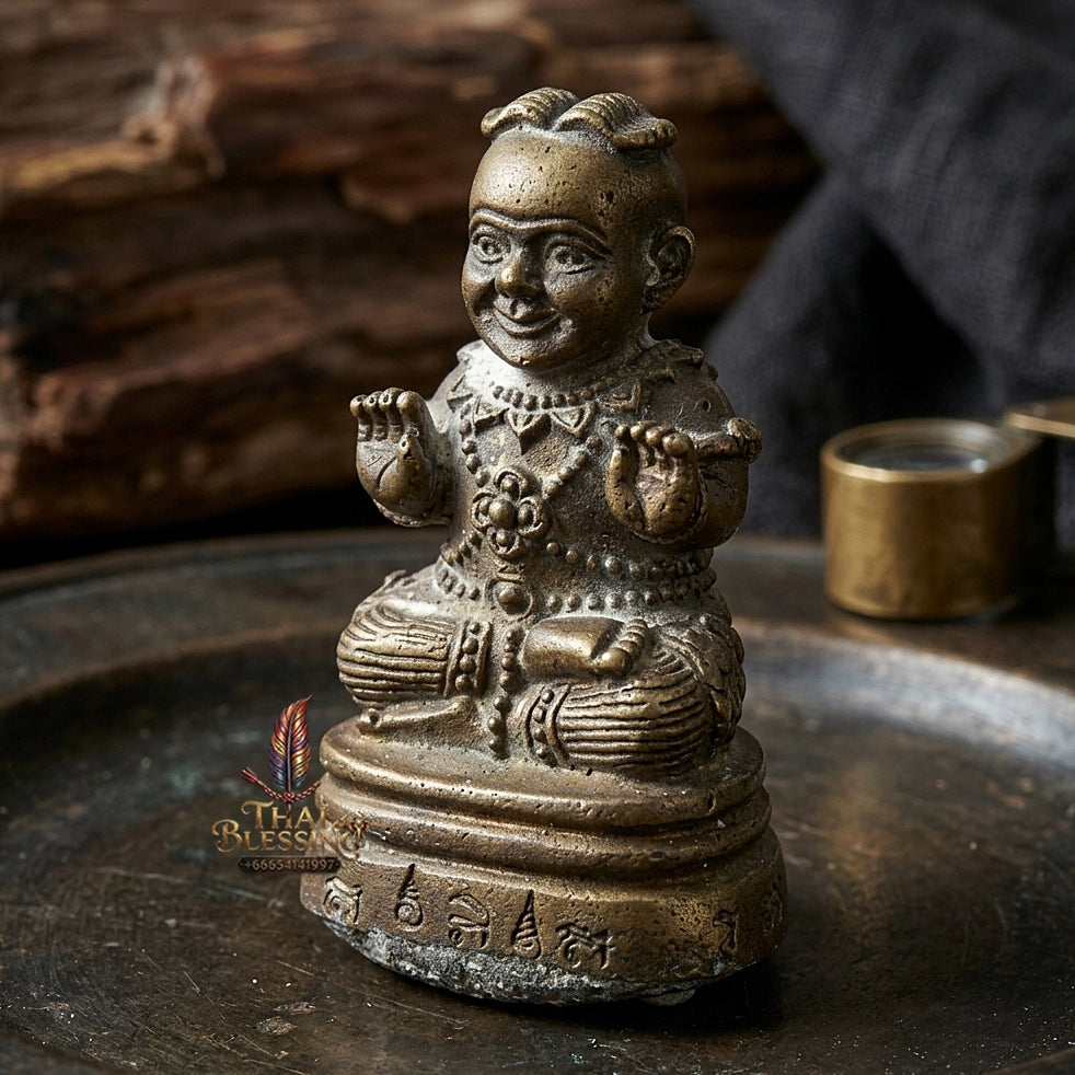 Sacred "Kuman Thong" (Sacred Alloy Edition with Special Powder Filling & Dual Takrut) by Phra-Achan Thai, Wat Santitham 2017 for Powerful Wealth Attraction, Home Security, and Loyal Spirit Guidance