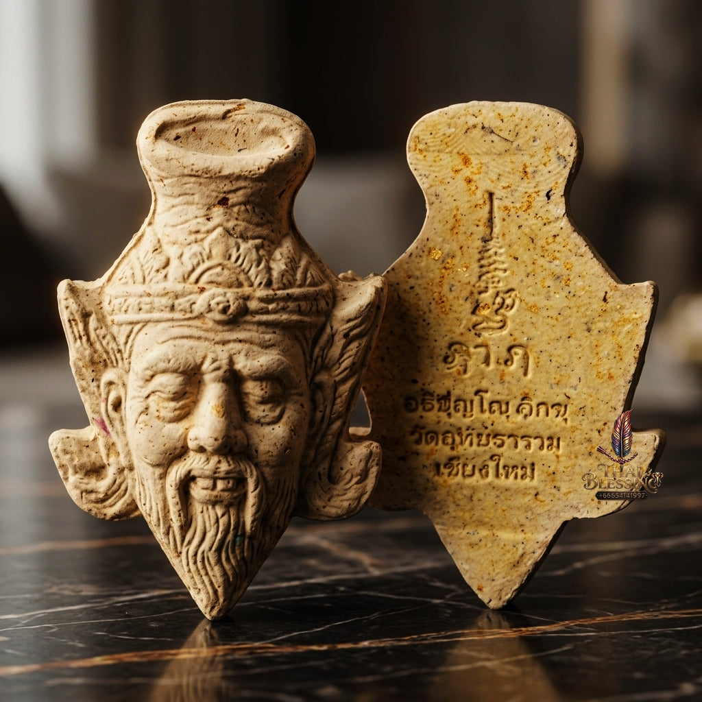 Sacred Mixed Holy Herb "Gon Khrok" Special Edition Ruesi Hermit Grandfather Crown Amulet by Kruba Nnong Wat Uthai Tharam 2026 for Supreme Wisdom, Extreme Wealth Magnetism, and All-Encompassing Charm