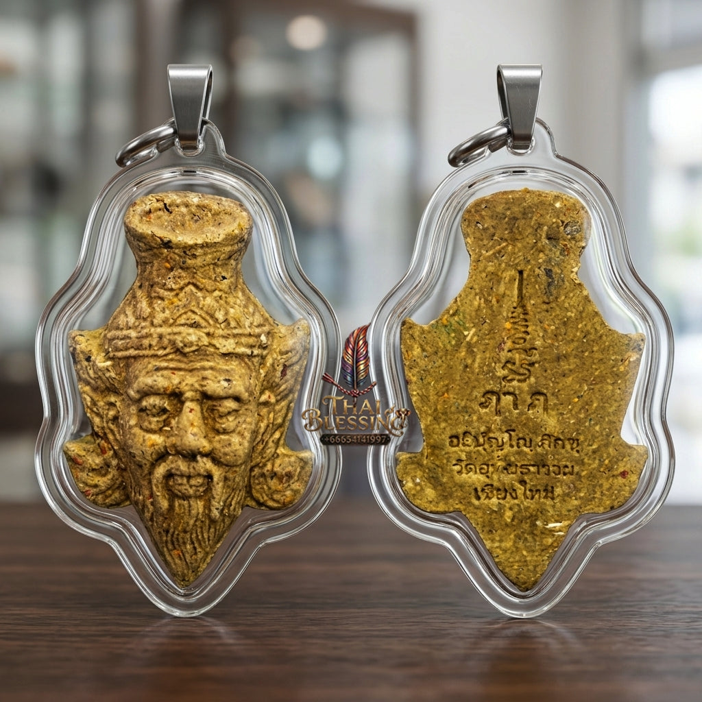 Sacred Mixed Holy Herb "Gon Khrok" Special Edition Ruesi Hermit Grandfather Crown Amulet by Kruba Nnong Wat Uthai Tharam 2026 for Supreme Wisdom, Extreme Wealth Magnetism, and All-Encompassing Charm