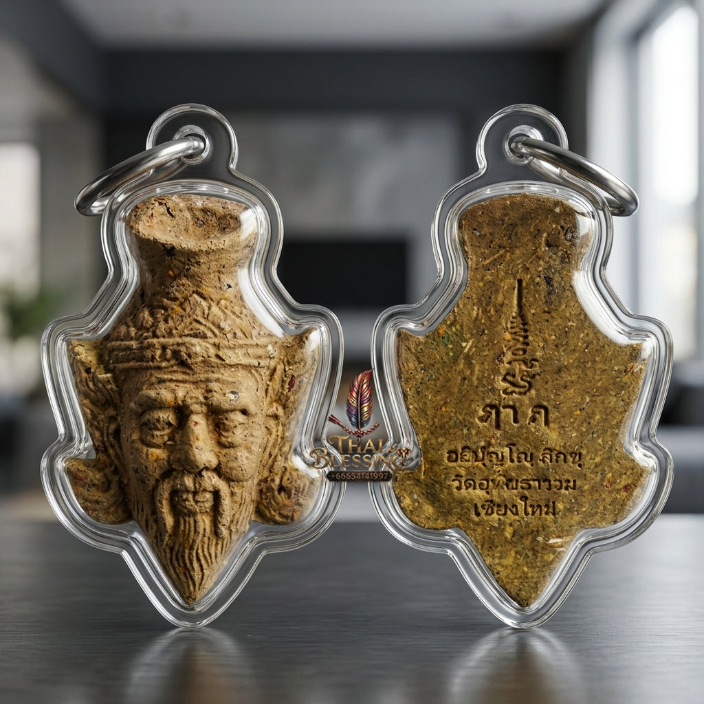 Sacred Mixed Holy Herb "Gon Khrok" Special Edition Ruesi Hermit Grandfather Crown Amulet by Kruba Nnong Wat Uthai Tharam 2026 for Supreme Wisdom, Extreme Wealth Magnetism, and All-Encompassing Charm