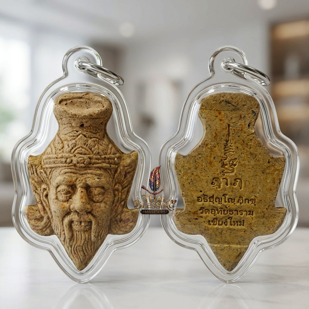 Sacred Mixed Holy Herb "Gon Khrok" Special Edition Ruesi Hermit Grandfather Crown Amulet by Kruba Nnong Wat Uthai Tharam 2026 for Supreme Wisdom, Extreme Wealth Magnetism, and All-Encompassing Charm