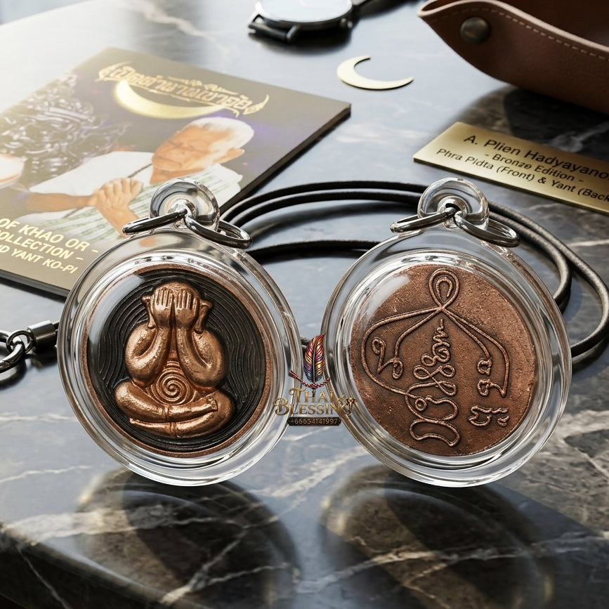 Sacred Phra Pidta Mat Kradum 2K Two-Tone Bronze Amulet Set (3 Pieces) by Ajarn Plian Hathayanon 2025 for Wealth Attraction and Absolute Protection