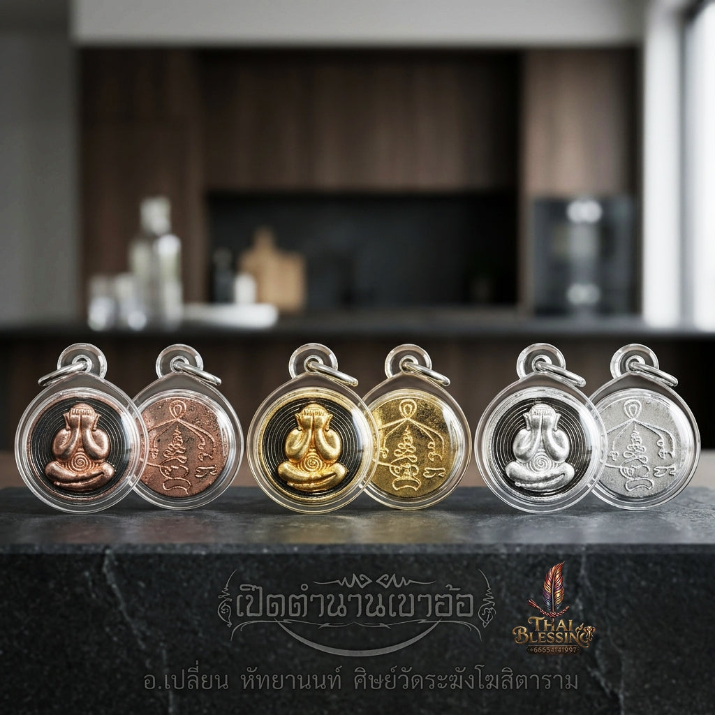 Sacred Phra Pidta Mat Kradum 2K Two-Tone Bronze Amulet Set (3 Pieces) by Ajarn Plian Hathayanon 2025 for Wealth Attraction and Absolute Protection