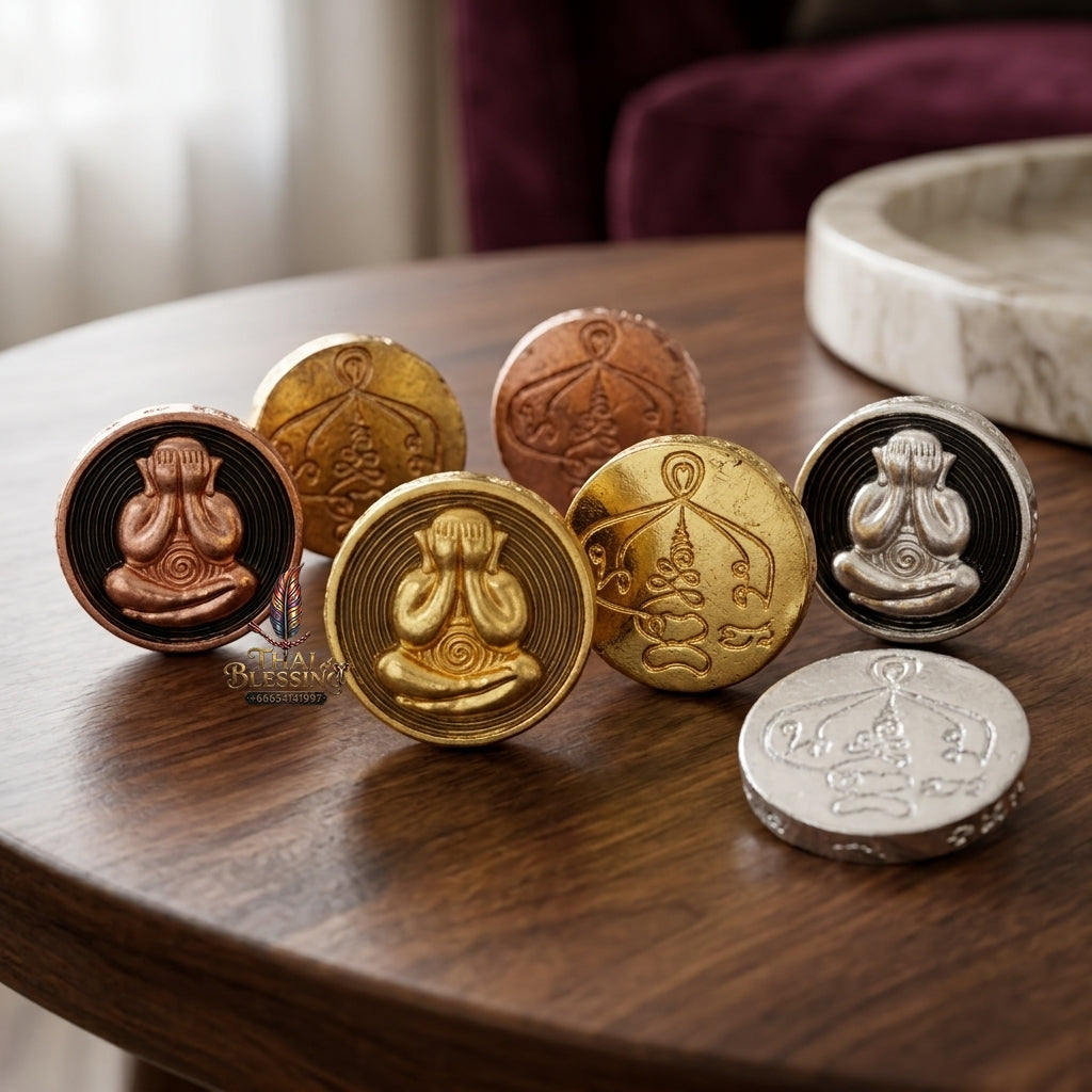 Sacred Phra Pidta Mat Kradum 2K Two-Tone Bronze Amulet Set (3 Pieces) by Ajarn Plian Hathayanon 2025 for Wealth Attraction and Absolute Protection