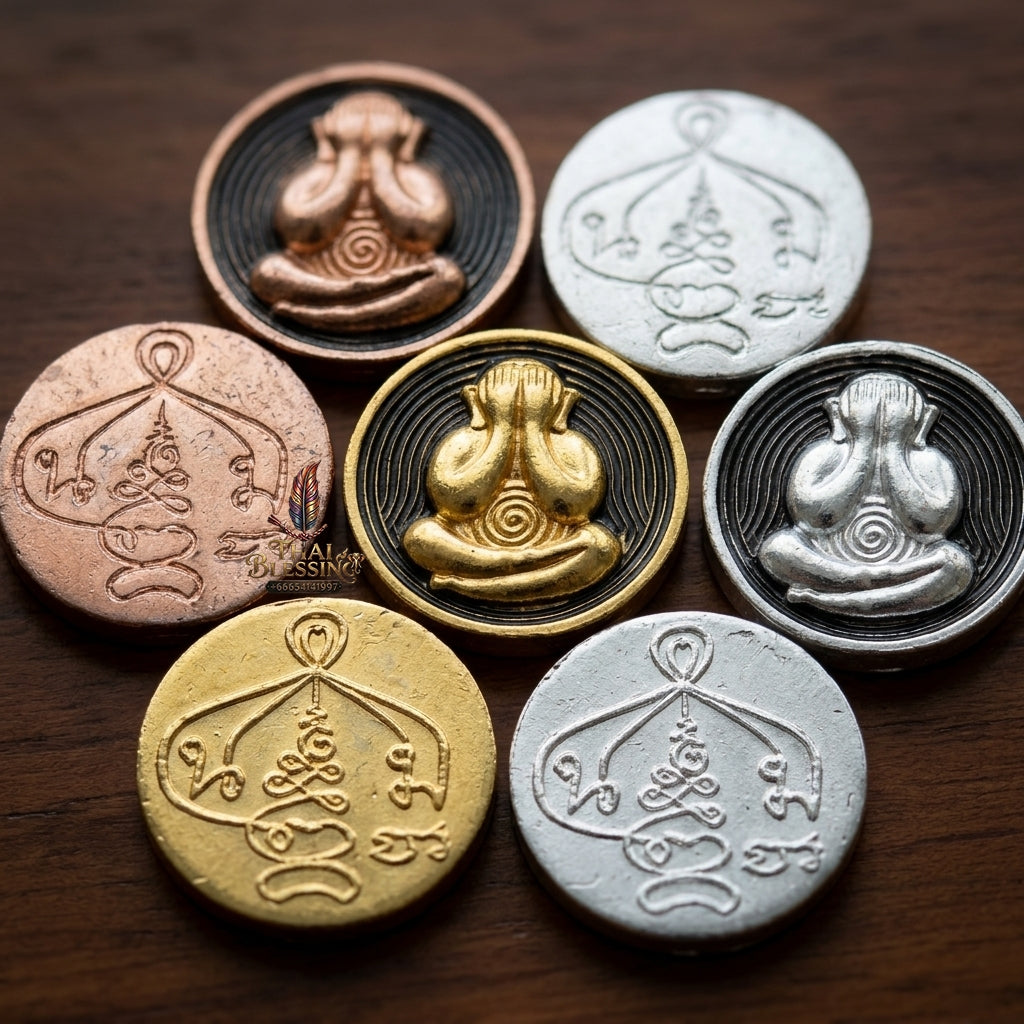 Sacred Phra Pidta Mat Kradum 2K Two-Tone Bronze Amulet Set (3 Pieces) by Ajarn Plian Hathayanon 2025 for Wealth Attraction and Absolute Protection