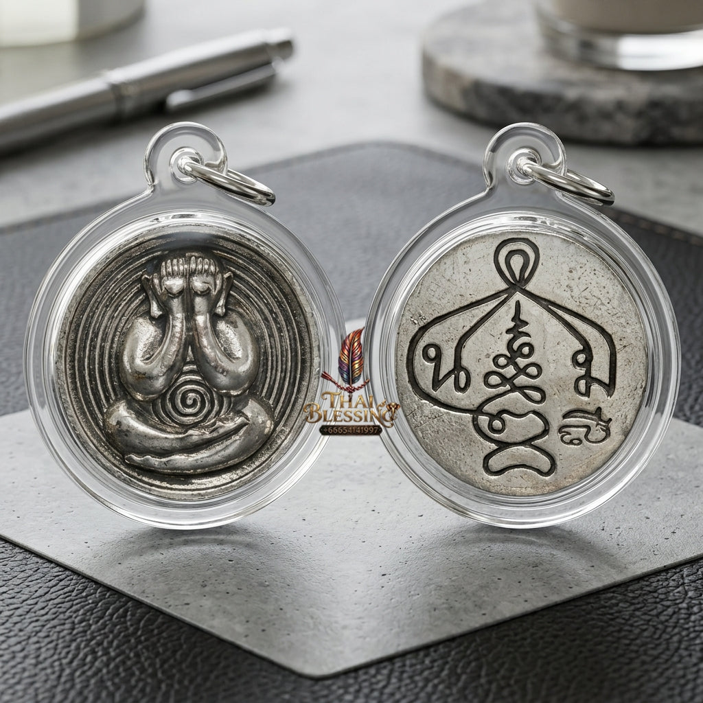 Sacred Phra Pidta Mat Kradum Polished White Brass Amulet by Ajarn Plian Hathayanon 2025 for Wealth Attraction and Absolute Protection
