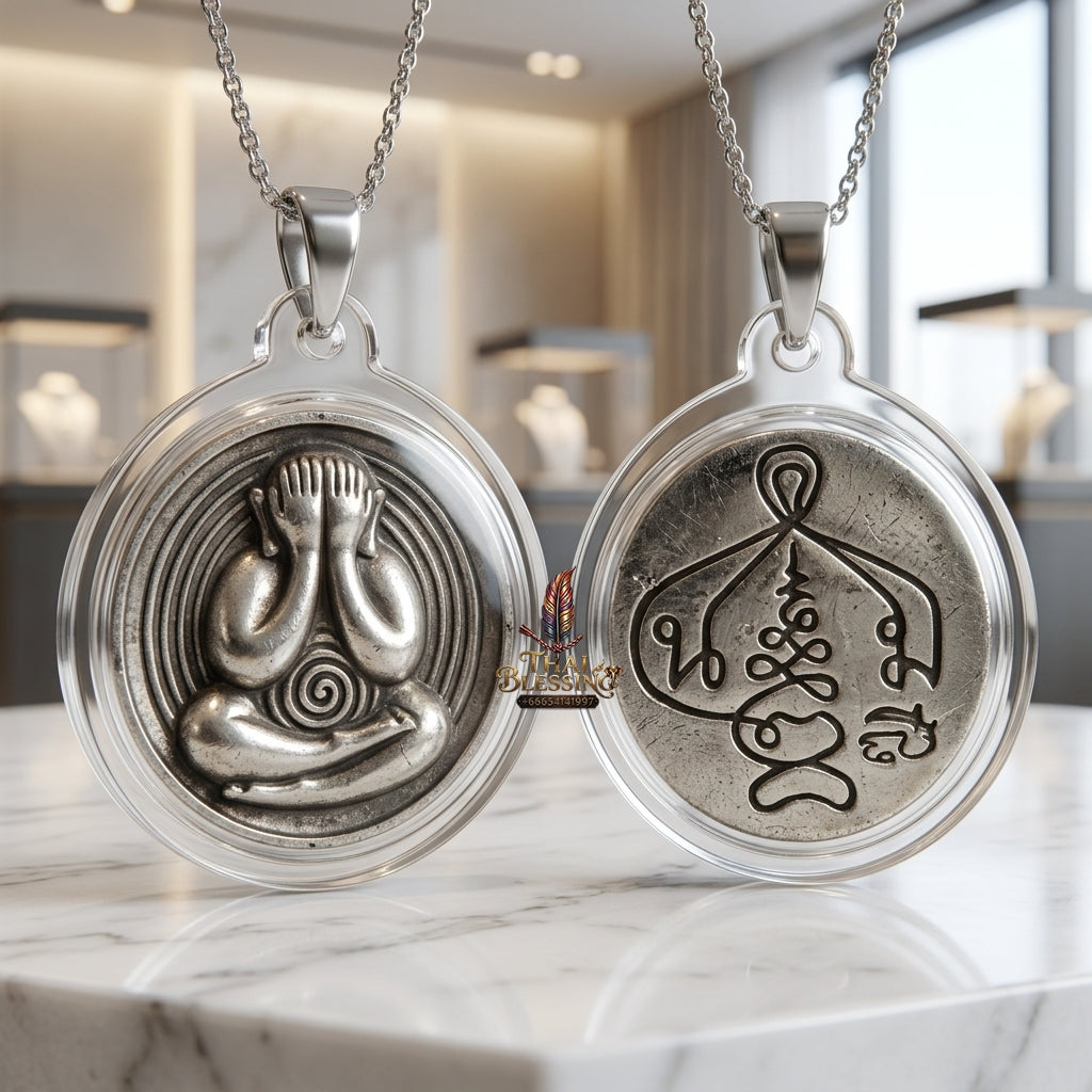 Sacred Phra Pidta Mat Kradum Polished White Brass Amulet by Ajarn Plian Hathayanon 2025 for Wealth Attraction and Absolute Protection