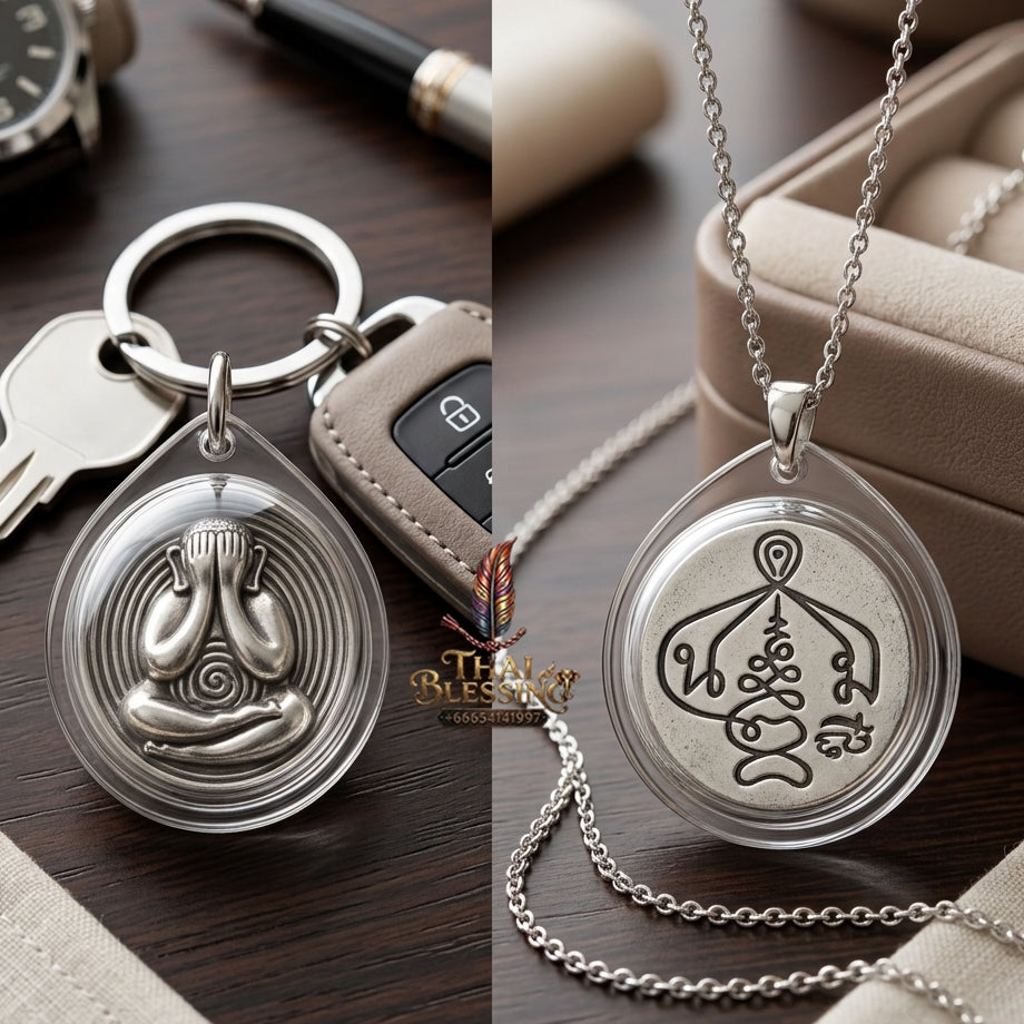 Sacred Phra Pidta Mat Kradum Polished White Brass Amulet by Ajarn Plian Hathayanon 2025 for Wealth Attraction and Absolute Protection