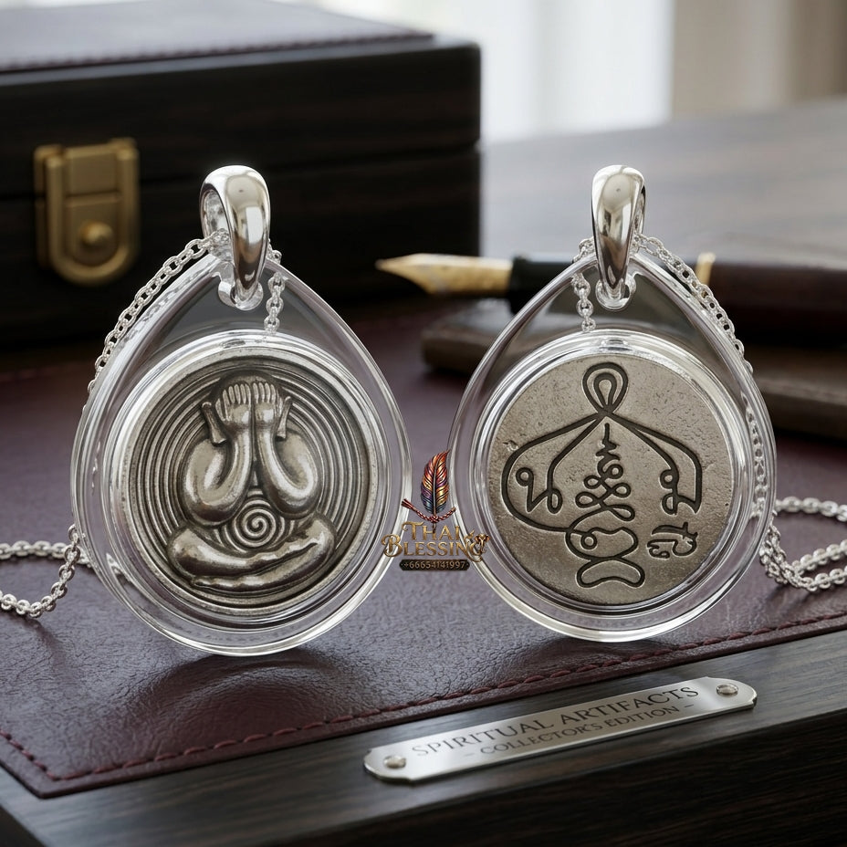 Sacred Phra Pidta Mat Kradum Polished White Brass Amulet by Ajarn Plian Hathayanon 2025 for Wealth Attraction and Absolute Protection