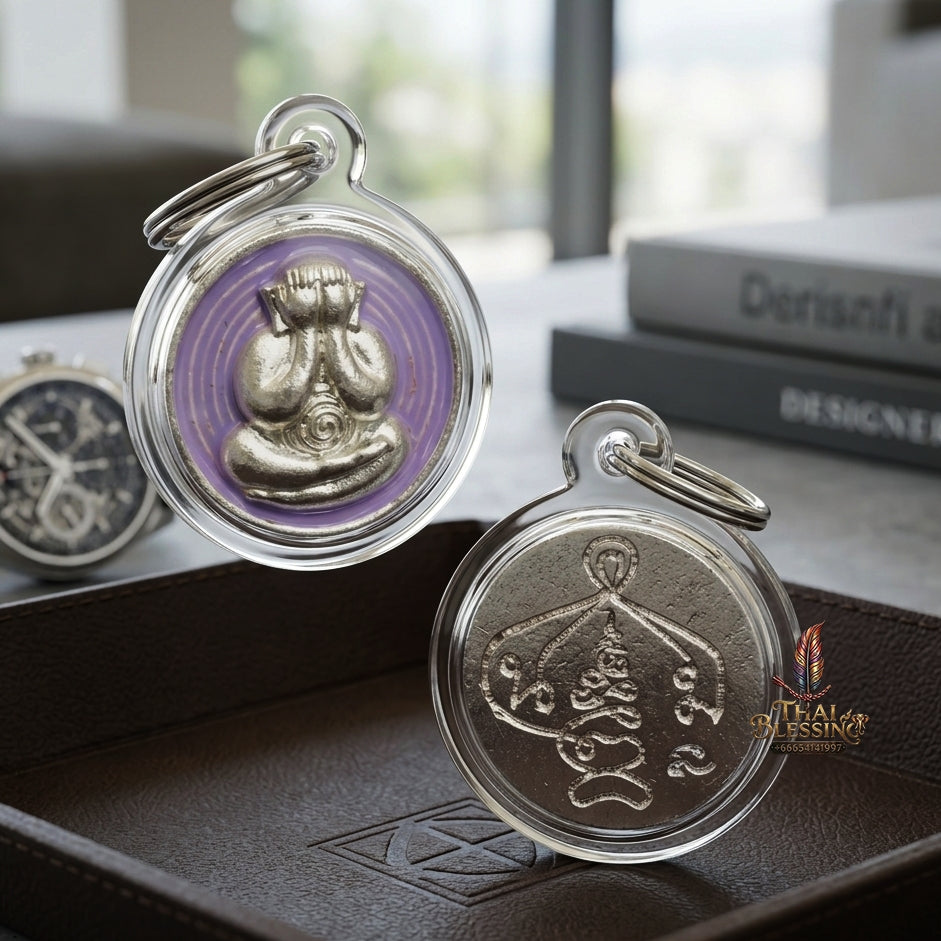 Sacred Phra Pidta Mat Kradum Silver-Plated Enamelled Bronze Amulet by Ajarn Plian Hathayanon 2025 for Wealth Attraction and Absolute Protection