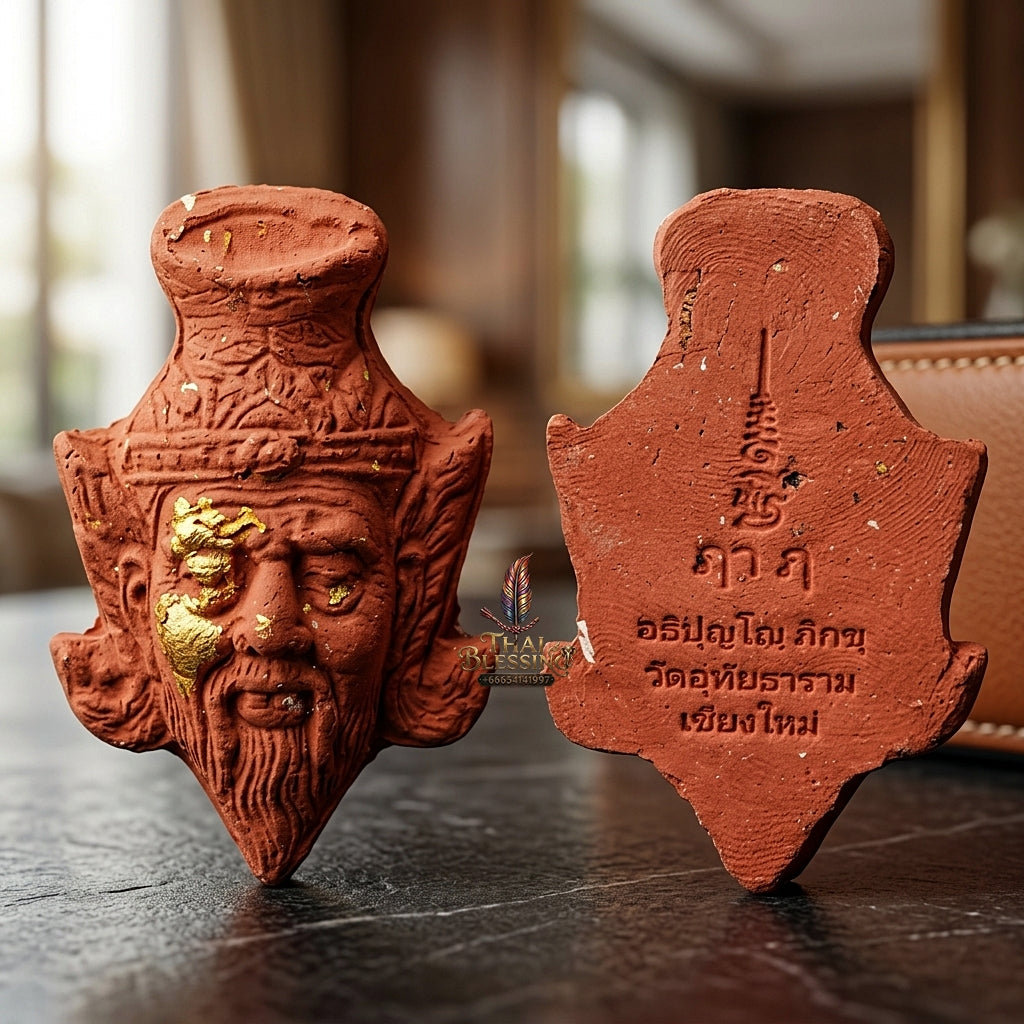 Sacred Red Holy Herb "Sap Phaisarn" Edition Ruesi Hermit Grandfather Crown Amulet by Kruba Nnong Wat Uthai Tharam 2026 for Supreme Wisdom, Business Success, and Extreme Wealth Attraction