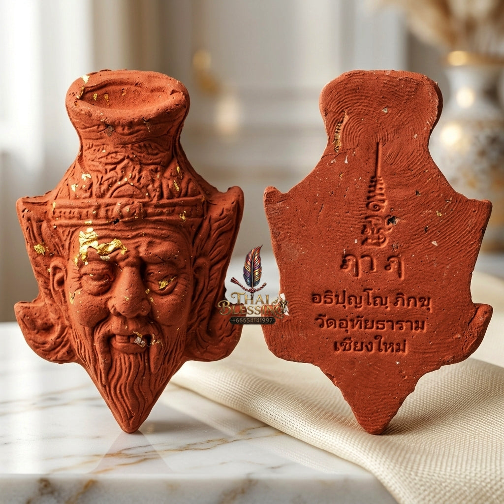 Sacred Red Holy Herb "Sap Phaisarn" Edition Ruesi Hermit Grandfather Crown Amulet by Kruba Nnong Wat Uthai Tharam 2026 for Supreme Wisdom, Business Success, and Extreme Wealth Attraction