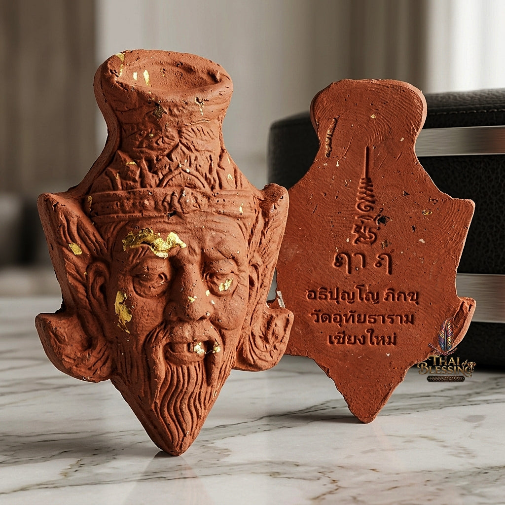 Sacred Red Holy Herb "Sap Phaisarn" Edition Ruesi Hermit Grandfather Crown Amulet by Kruba Nnong Wat Uthai Tharam 2026 for Supreme Wisdom, Business Success, and Extreme Wealth Attraction