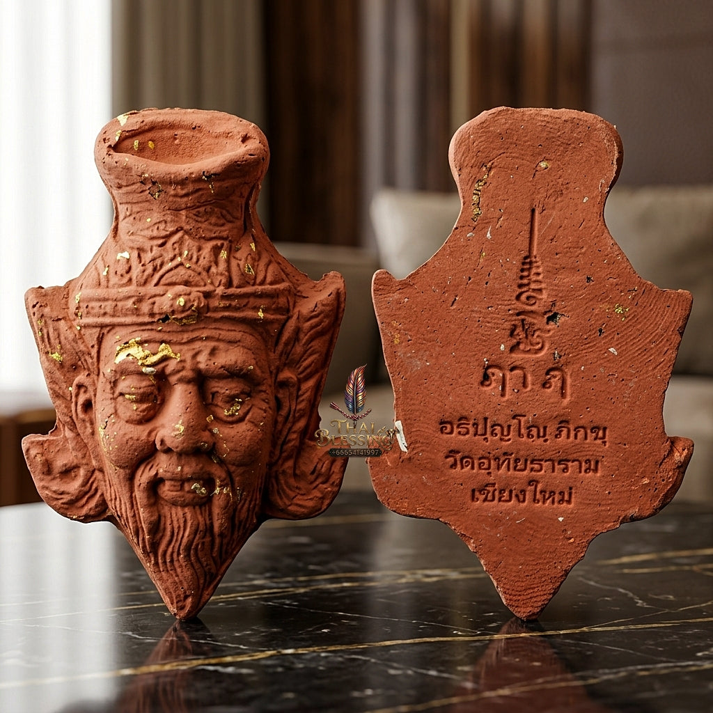 Sacred Red Holy Herb "Sap Phaisarn" Edition Ruesi Hermit Grandfather Crown Amulet by Kruba Nnong Wat Uthai Tharam 2026 for Supreme Wisdom, Business Success, and Extreme Wealth Attraction